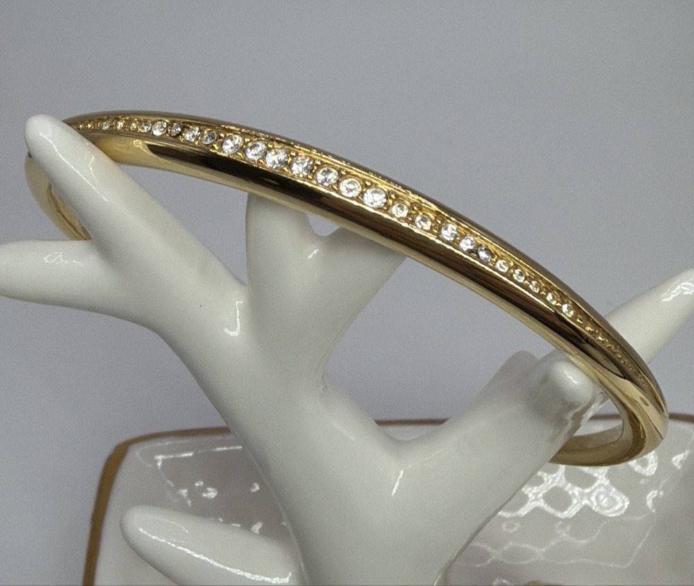 Joan Rivers Channel Set Pave Crystal Slim Cuff Bracelet Gold Tone